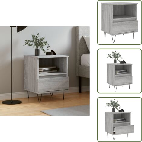 Comodino con cassetto - vidaXL Comodino Grigio Sonoma 40x35x50 cm in Legno Multistrato - Comodino con scomparto