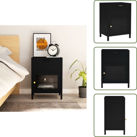 Comodino con cassetto - vidaXL Comodino Nero 40x30x54,5 cm in Acciaio e Vetro - Comodino con guide a sfere