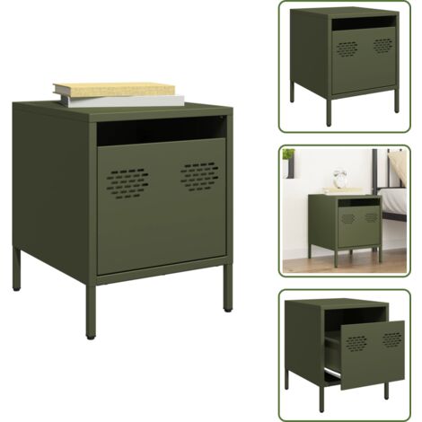 Comodino con cassetto - vidaXL Comodino Verde Oliva 35x39x43,5 cm in Acciaio - Comodino per camera da letto