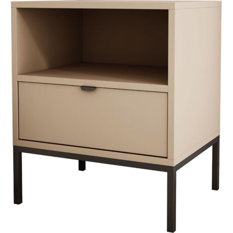 Comodino con due cassetti e struttura, maniglia oro, Rockford Noce Scuro, 50 x 40 x 58 cm