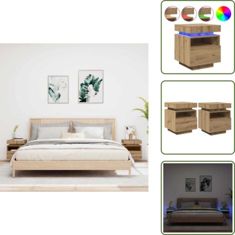 Comodino con funzione espositiva - vidaXL Comodini con Luci LED 2pz Rovere Artigianale 40x39x48,5 cm - Comodino con cassetto