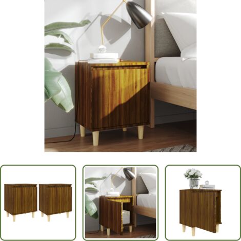 Comodino con gambe -  Comodini Gambe in Legno Massello 2 pz Rovere Marrone 40x30x50cm