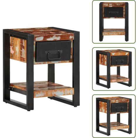 Comodino con gambe in ferro - vidaXL Comodino Multicolore 35x34x45 cm in Legno Massello Recupero - Comodino per camera da letto