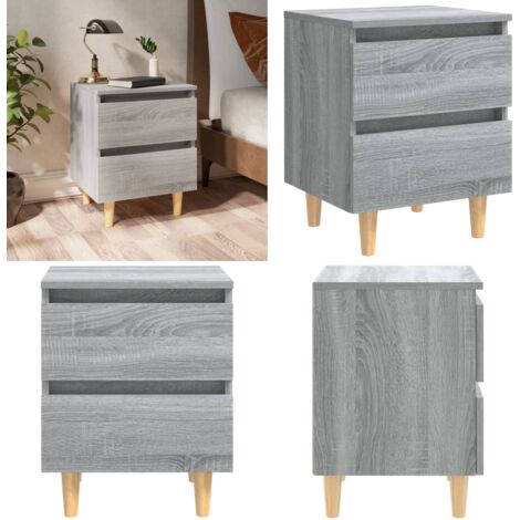 Comodino con Gambe in Legno Massello Grigio Sonoma 40x30x50 cm - Comodino in legno - Comodino con cassetti