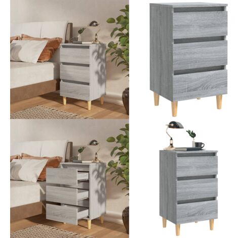 Comodino con Gambe in Legno Massello Grigio Sonoma 40x35x69 cm - Comodino scandinavo - Comodino con cassetti