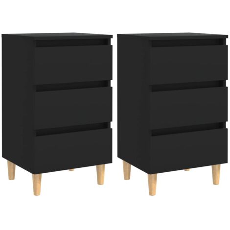 Comodino con Gambe in Legno Massello Nero 40x35x69 cm