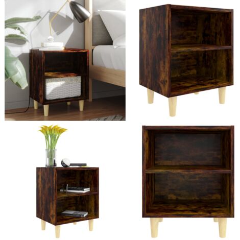 Comodino con Gambe in Legno Massello Rovere Fumo 40x35x50cm - Comodino scandinavo - Comodino con gambe in legno