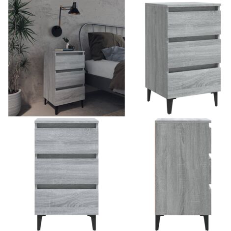 Comodino con Gambe in Metallo Grigio Sonoma 40x35x69 cm - Comodino in metallo - Comodino con cassetti