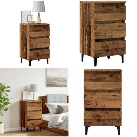 Comodino con Gambe in Metallo Legno Antico 40x35x69 cm - Comodino con cassetti - Comodino in metallo e legno