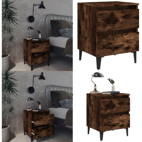 Comodino con Gambe in Metallo Rovere Fumo 40x35x50 cm - Comodino con cassetti - Comodino in metallo