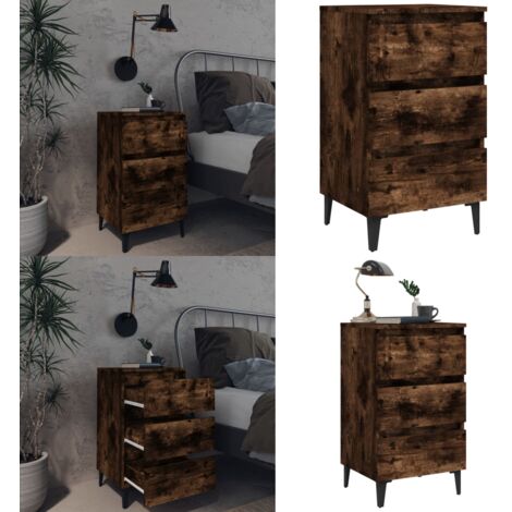 Comodino con Gambe in Metallo Rovere Fumo 40x35x69 cm - Comodino con cassetti - Comodino industriale