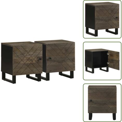 Comodino con gambe in metallo - vidaXL Comodini 2pz Neri 40x33x46 cm in Legno Massello di Mango - Comodino con anta