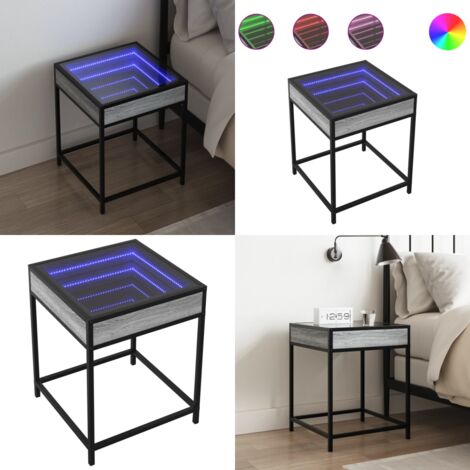 Comodino con LED Infinity Grigio Sonoma 40x40x51 cm - Luci LED RGB - Comodino con specchio