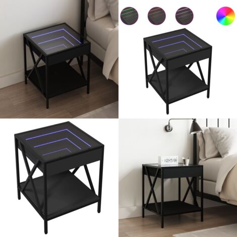 Comodino con LED Infinity Nero 40x40x49 cm - Luci LED - Tavolino con specchio