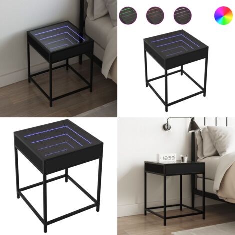 Comodino con LED Infinity Nero 40x40x51 cm - Luci LED RGB - Comodino con specchio
