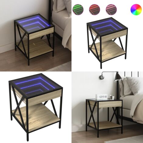 Comodino con LED Infinity Rovere Fumo 40x40x49 cm - Luci LED - Tavolino con specchio