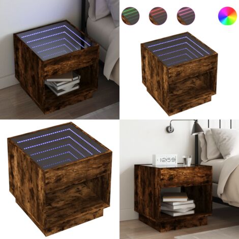 Comodino con LED Infinity Rovere Fumo 50x50x50 cm - Luci LED - Tavolino con specchio