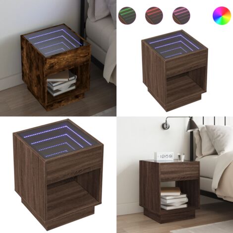 Comodino con LED Infinity Rovere Marrone 40x40x50 cm - Luci LED RGB - Comodino con specchio
