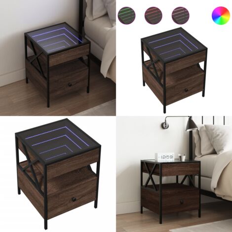 Comodino con LED Infinity Rovere Marrone 40x40x51 cm - Luci LED RGB - Comodino con specchio