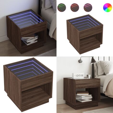 Comodino con LED Infinity Rovere Marrone 50x50x50 cm - Luci LED RGB - Comodino con specchio