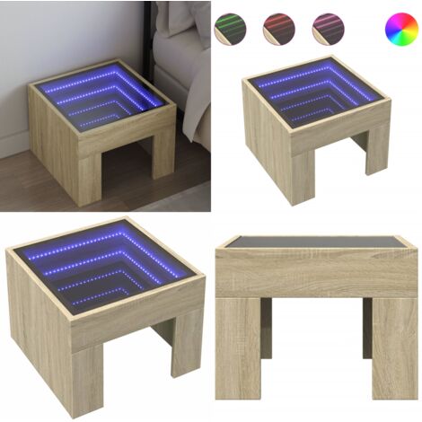 Comodino con LED Infinity Rovere Sonoma 40x40x30 cm - Luci LED RGB - Comodino con specchio