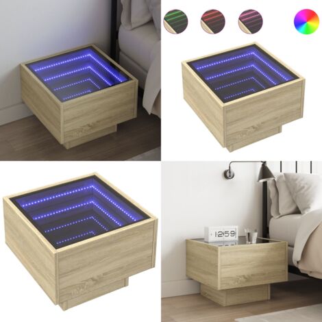 Comodino con LED Infinity Rovere Sonoma 40x40x30 cm - Luci LED RGB - Comodino con specchio