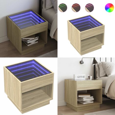 Comodino con LED Infinity Rovere Sonoma 50x50x50 cm - Luci LED RGB - Comodino con specchio