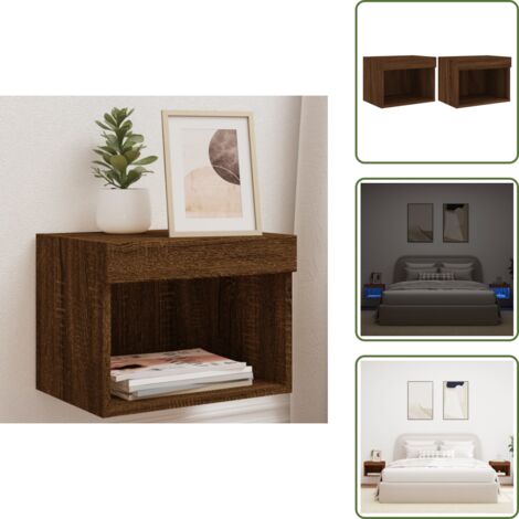 Comodino con luce - vidaXL Comodini con Luci LED a Parete 2pz Rovere Marrone - Comodino per camera da letto