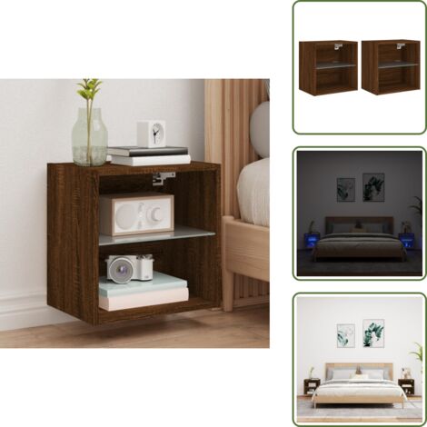 Comodino con luce - vidaXL Comodini con Luci LED a Parete 2pz Rovere Marrone - Comodino per camera da letto