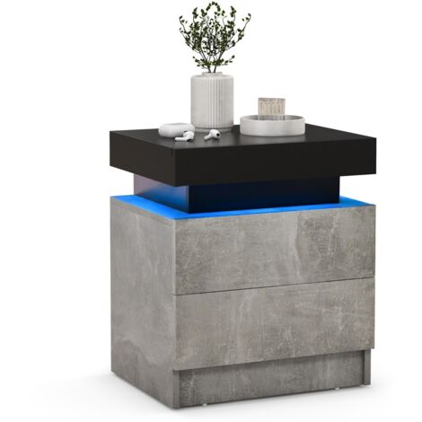 Comodino con luci a LED 2 cassetti Tavolino da divano moderno effetto marmo 45x35x52cm