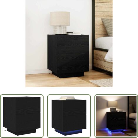 Comodino con luci LED -  Armadio da Notte Rovere Nero 45 x 40 x 55 cm Legno multistrato