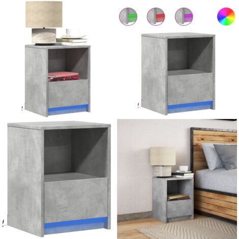 Comodino con Luci LED Grigio Cemento in Legno Multistrato - Comodino in legno multistrato - Comodino con cassetto