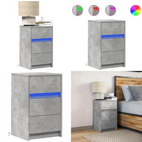 Comodino con Luci LED Grigio Cemento in Legno Multistrato - Comodino in legno multistrato - Comodino con cassetto