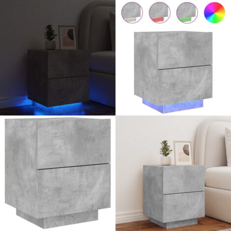 Comodino con Luci LED Grigio Cemento in Legno Multistrato - Luci led rgb - Comodino in legno