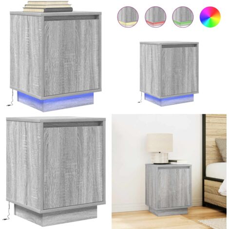 Comodino con Luci LED Grigio Sonoma 38x34x50 cm - Luci led rgb - Comodino con luce
