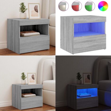 Comodino con Luci LED Grigio Sonoma 50x40x45 cm - Comodino moderno - Comodino con luci rgb