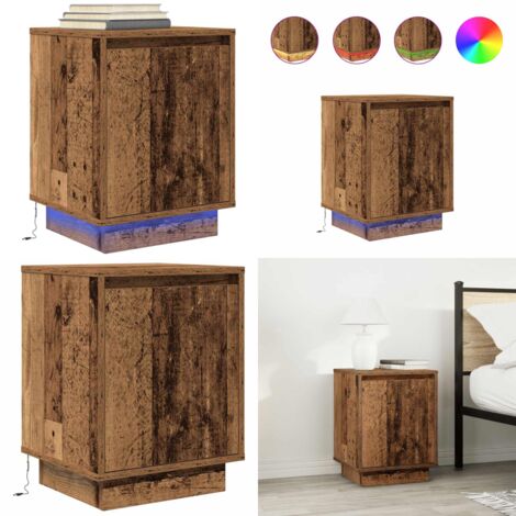Comodino con Luci LED Legno Antico 38x34x50 cm - Comodino con luci rgb - Comodino in legno tecnico