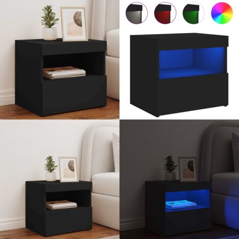 Comodino con Luci LED Nero 50x40x45 cm - Comodino moderno - Comodino con luci rgb