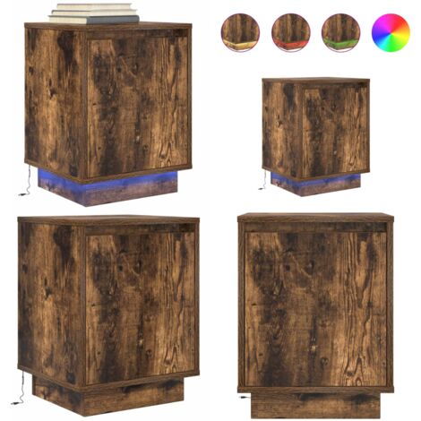 Comodino con Luci LED Rovere Fumo 38x34x50 cm - Comodino con luci rgb - Comodino con luci led rovere