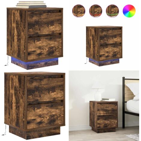 Comodino con Luci LED Rovere Fumo 38x34x50 cm - Comodino con luci rgb - Comodino con luci led rovere
