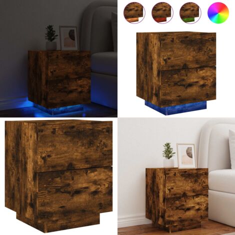 Comodino con Luci LED Rovere Fumo in Legno Multistrato - Luci led rgb - Comodino in legno