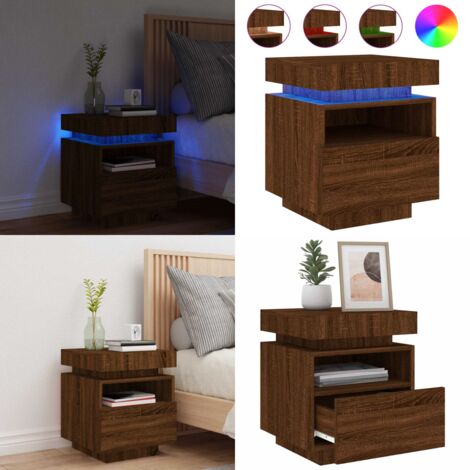 Comodino con Luci LED Rovere Marrone 40x39x48,5 cm - Comodino con luci rgb - Comodino con luce led