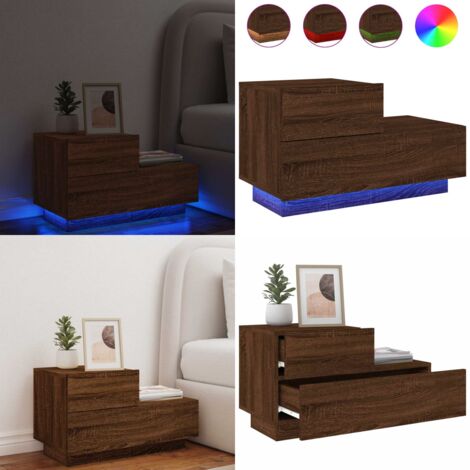 Comodino con Luci LED Rovere Marrone 70x36x40,5 cm - Comodino con luci rgb - Comodino con luce led