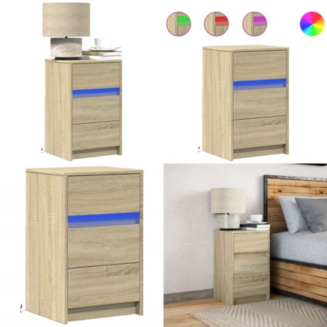 Comodino con Luci LED Rovere Sonoma in Legno Multistrato - Comodino in legno multistrato - Comodino con cassetto