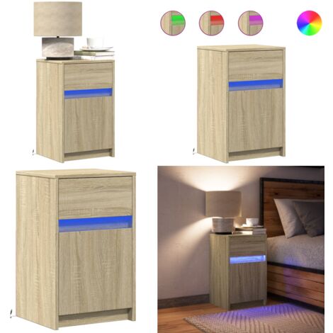 Comodino con Luci LED Rovere Sonoma in Legno Multistrato - Comodino in legno multistrato - Comodino con cassetto