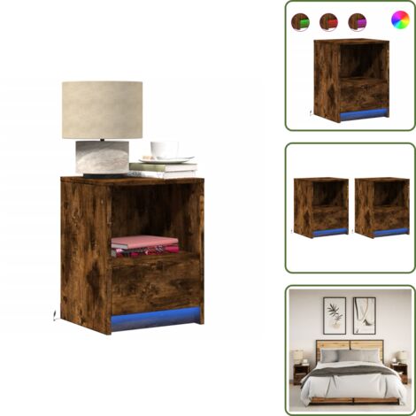 Comodino con luci rgb - vidaXL Comodini con Luci LED 2pz Rovere Fumo in Legno Multistrato - Comodino in rovere fumo