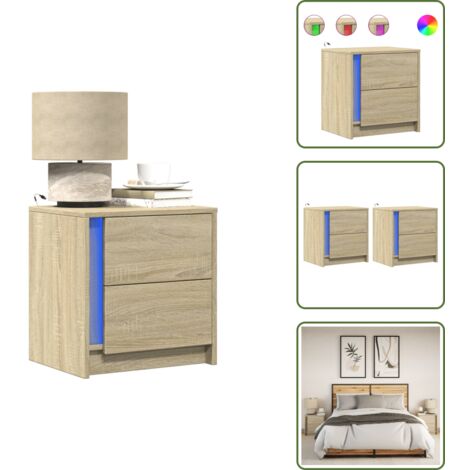 Comodino con luci rgb - vidaXL Comodini con Luci LED 2pz Rovere Sonoma in Legno Multistrato - Comodino in rovere sonoma