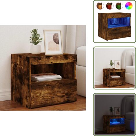 Comodino con luci rgb - vidaXL Comodino con Luci LED Rovere Fumo 50x40x45 cm - Comodino per camera da letto