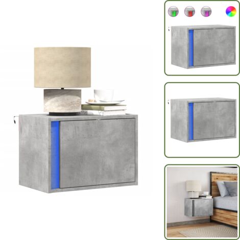 Comodino con luci - vidaXL Comodino a Parete con Luci LED Grigio Cemento - Comodino con cassetti