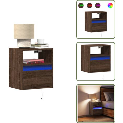 Comodino con luci - vidaXL Comodino a Parete con luci LED Rovere Marrone - Comodino con cassetti
